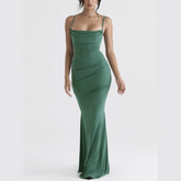 Romy - Green Draped Corset Maxi Dress
